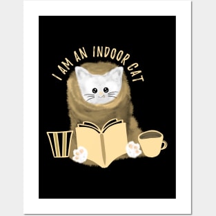 Introvert book lover coffee lover boba tea lover cute cat Posters and Art